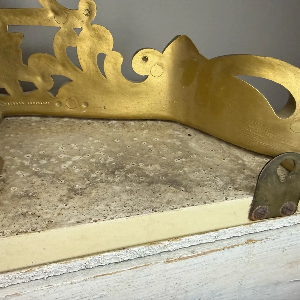 Vtg 1965s Gold Ornate Rose & Marble Wall Shelf Dart Syroco Hollywood Regency MCM